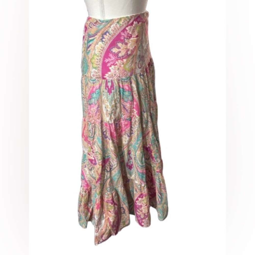 100% Cotton Ralph Lauren 1X Skirt Madi Paisley Boho Pink Aqua Size 18 Size 16 - Picture 5 of 14